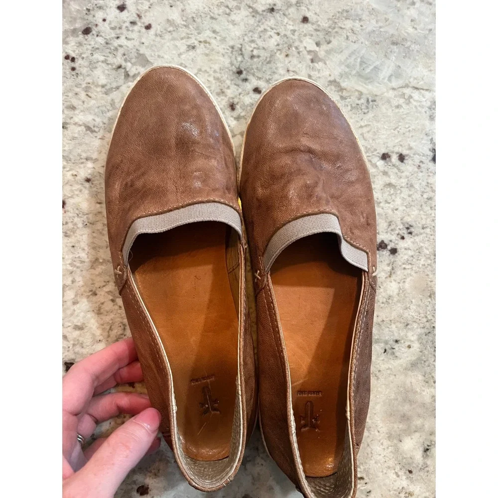 Frye Melanie Slip On Leather Sneakers Womens 5.5 Brown Cognac Loafers